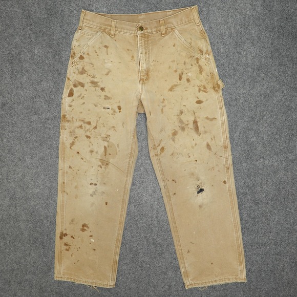 Carhartt Pants Mens 32x30 Brown Duck Canvas Thrashed Distressed Flannel Lined